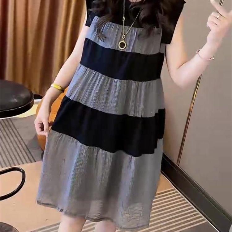 Dress women's summer new Korean version style thin ruffle edge sleeveless foreign contrast skirt