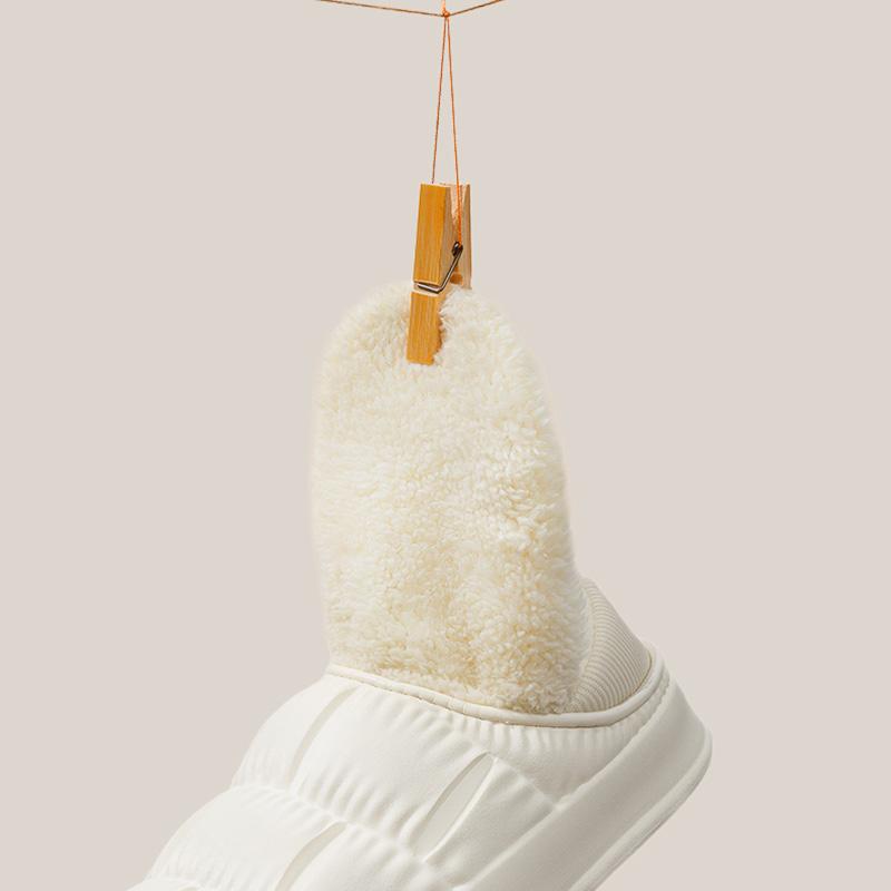 Waterproof Non-Slip Winter Home Shoes Women Comfort Soft Sole Plush House Slippers Woman Solid Color Warm Cotton-Padded Shoes