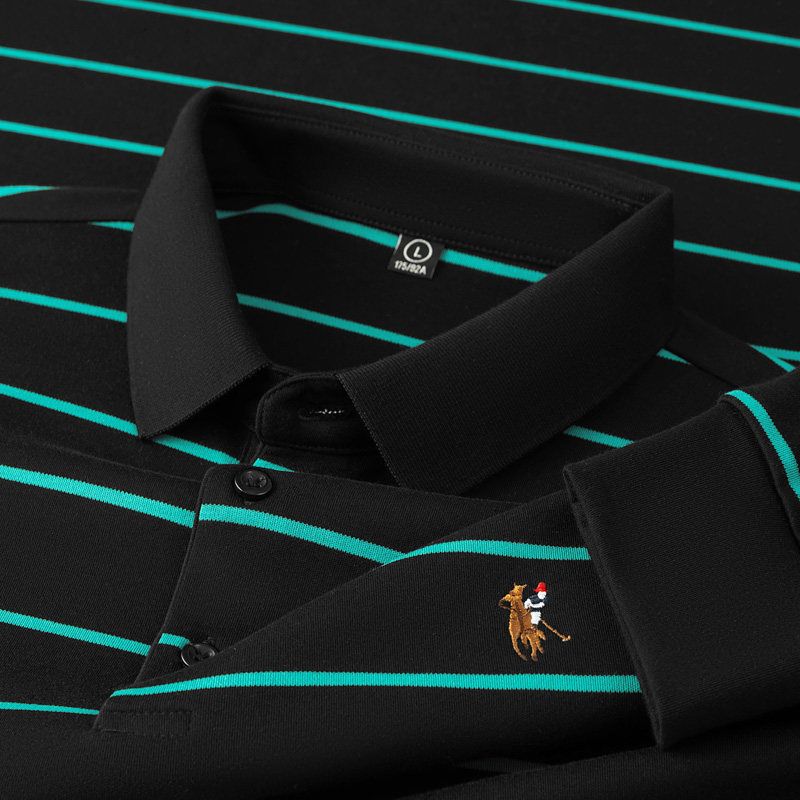 Cabinet 699! All-Cotton Fabric! Export Surplus Branded Polo Shirt, Long-Sleeved, Men's Striped Casual Business Style, Autumn and Winter Model