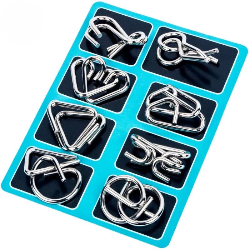 8PcsSet Metal Montessori Puzzle Wire Mind Brain Teaser Puzzles Children Adults Interactive Game Reliever Educational Toys
