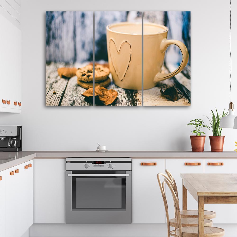 Three Piece Picture Canvas Print Coffee Cup Retro