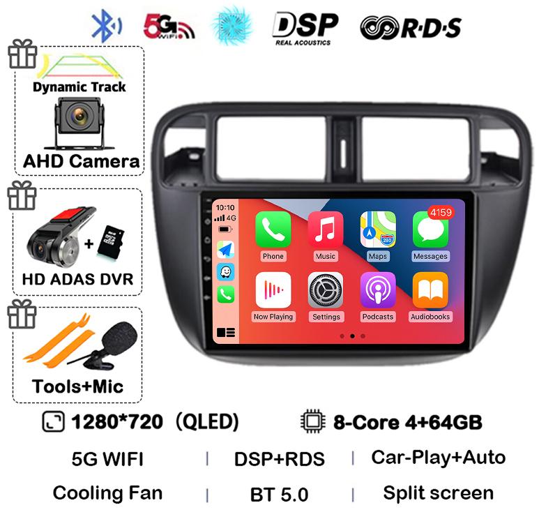 Android 14 Carplay Auto Autoradio WIFI+4G For Honda Civic 1996-2001 Car Radio Multimedia Video Player GPS Stereo 360 Camera WIFI