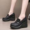 British Style Slip-on Women's Platform Shoes Wedges Office Ladies Fashion Loafers Thick-sole High Heel Pumps Black Size 34-43