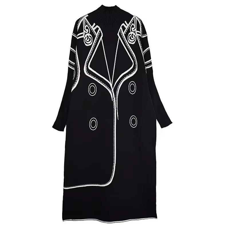 

XITAO Повседневное платье А-силуэта с однотонным узором и круглым вырезом длиной до середины голени GMM1140 One Size чёрный