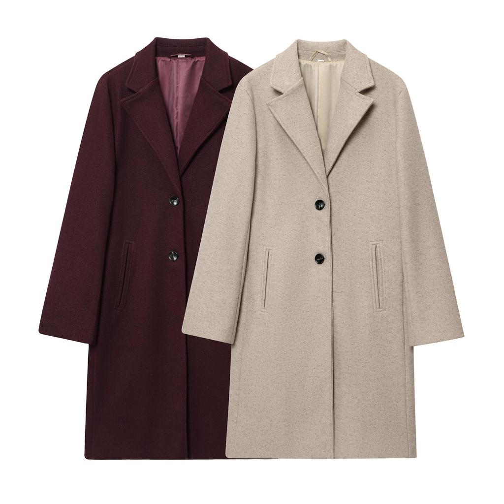 2025 Fall/Winter Women's Elegant Waist-Cinching Wool Blend Coat with Padded Shoulders