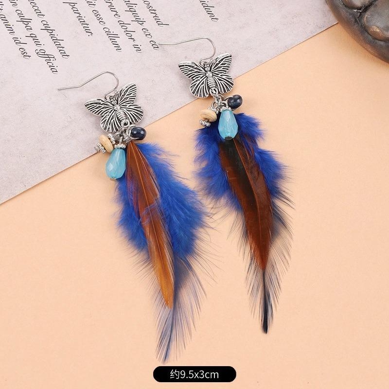 Retro Peacock Feather Fringed Earrings Women's Bohemian Fashion Elegant Temperament Versatile Long Earrings