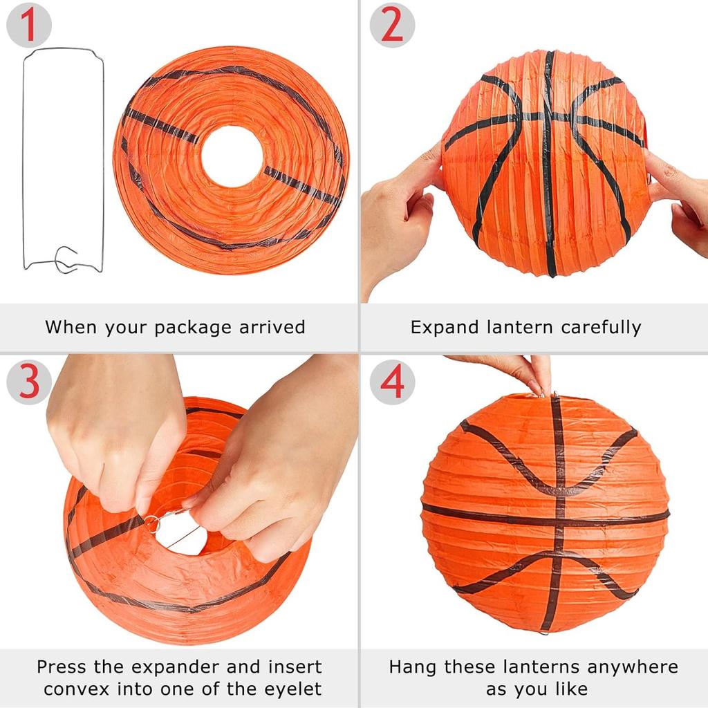 Leinuosen Basketball Paper Lanterns 8 Inch Basketball Party Decorations Hanging Paper Lanterns Basketball Sport Decor for Boys and Girls Basketball
