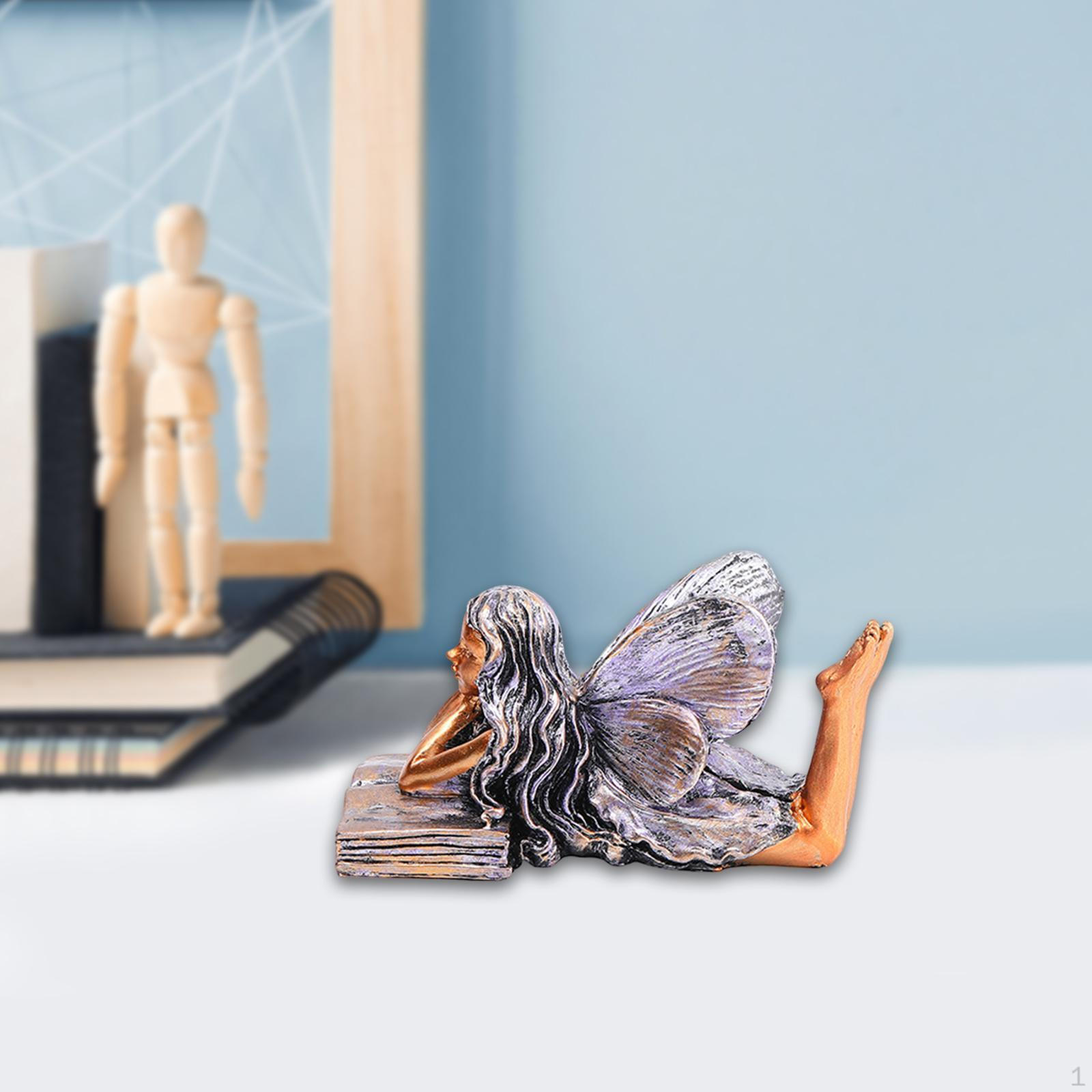 

Фигурка девочки-ангела, декоративное произведение искусства с крыльями для домашней полки Prone Reading Angel