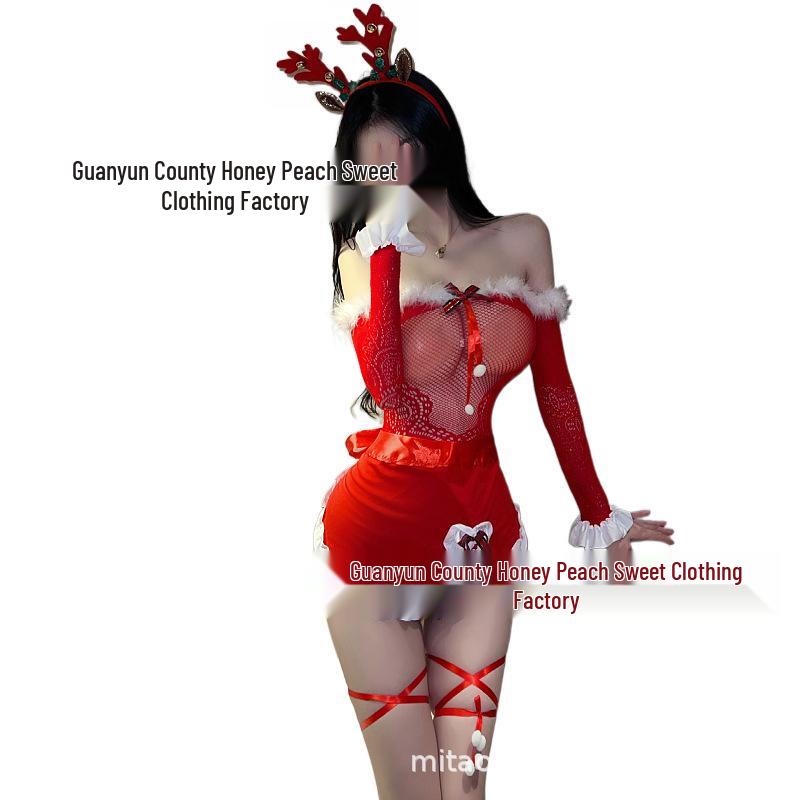 Festive Sheer Mesh Reindeer Lingerie Role Play Set