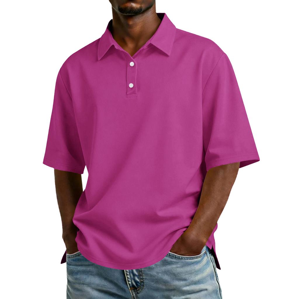 Men Short Sleeve Polo Shirt Classic Fit Cotton Blend Three Button Placket Casual Collar Top for Everyday Wear