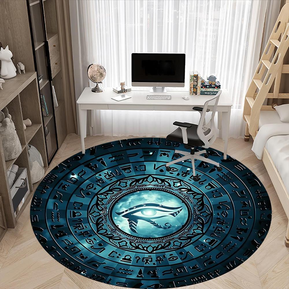 1 Stück Auge des Horus, Hieroglyphen Büro Runder Teppich, Matte Geeignet Für Büro, Unter Bürostühlen Schlafzimmer Wohnzimmer Heimdeko, Zimmerdeko