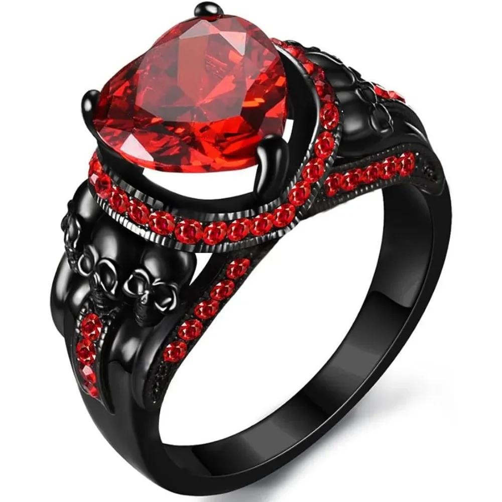 Joyería Gótica Anillos de Calavera Negra Anillos de Motociclista Accesorios de Vampiro Halloween Anillos de Compromiso Góticos para Mujeres Regalos