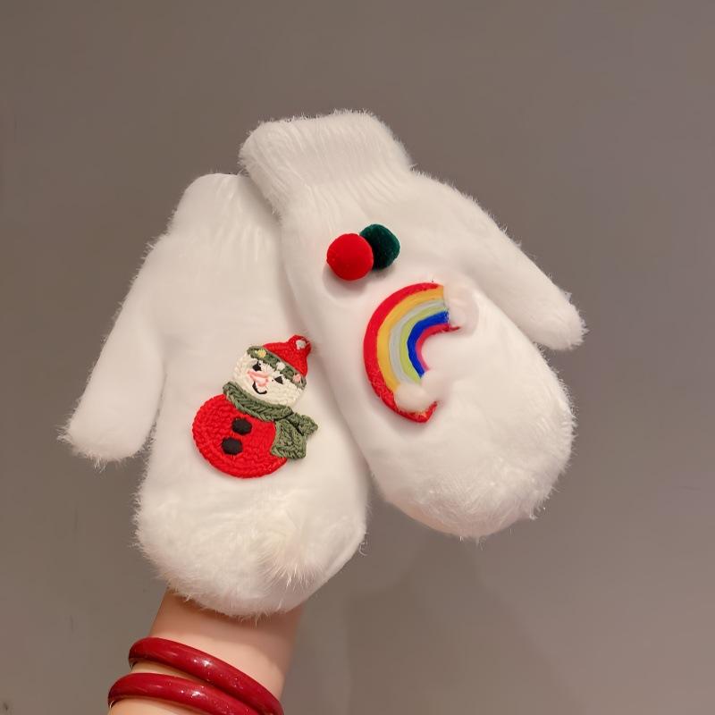 

Варежки для холодной погоды для женщин, вязаные термофлисовые, зимние, морозостойкие, симпатичные, с ровным пальчиком, с висящей горловиной, рождественские варежки