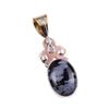 Natural Snowflake Obsidian Gemstone 925 Solid Silver Two Tone Pendant 1.75" I1I93