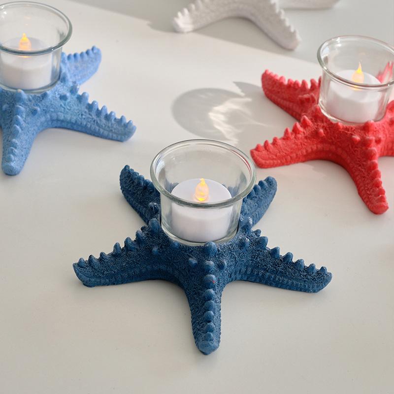 1Pc Sea Star Statue Tealight Resin Holiday Beach Creative Tabletop Decorative Candle Holder Starfish