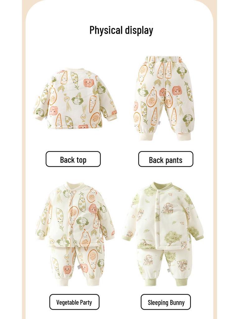 180g Thickened Baby Autumn/Winter Belly-Protecting Warm Outfit: Padded Top & Pants Set