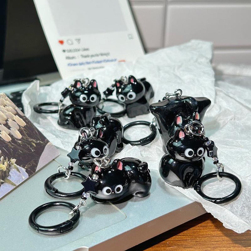 Black Cat Pendant Pendant Q Cute Big-Eyed Cat Star Keychain Cartoon Girlfriend Small Gift Bag Accessories