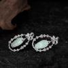 Elegant Retro Hetian Jade Leaf Wreath Earrings - Light Luxury Ancient Style Dangle Studs for Women