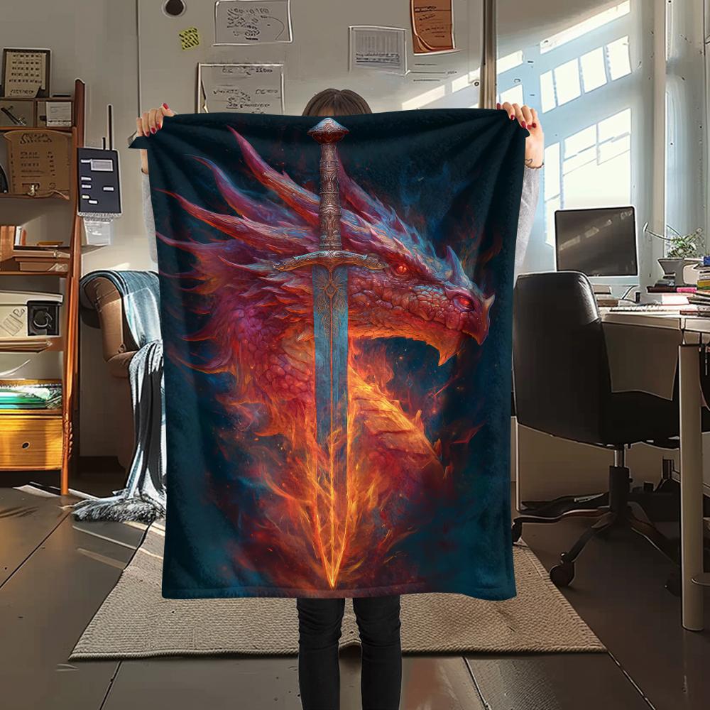 Sword and Dragon Print Flannel Blanket,High quality Comfortable for All Seasons,Home Decor,Warmth and Comfort,Perfect for Christmas Gifts