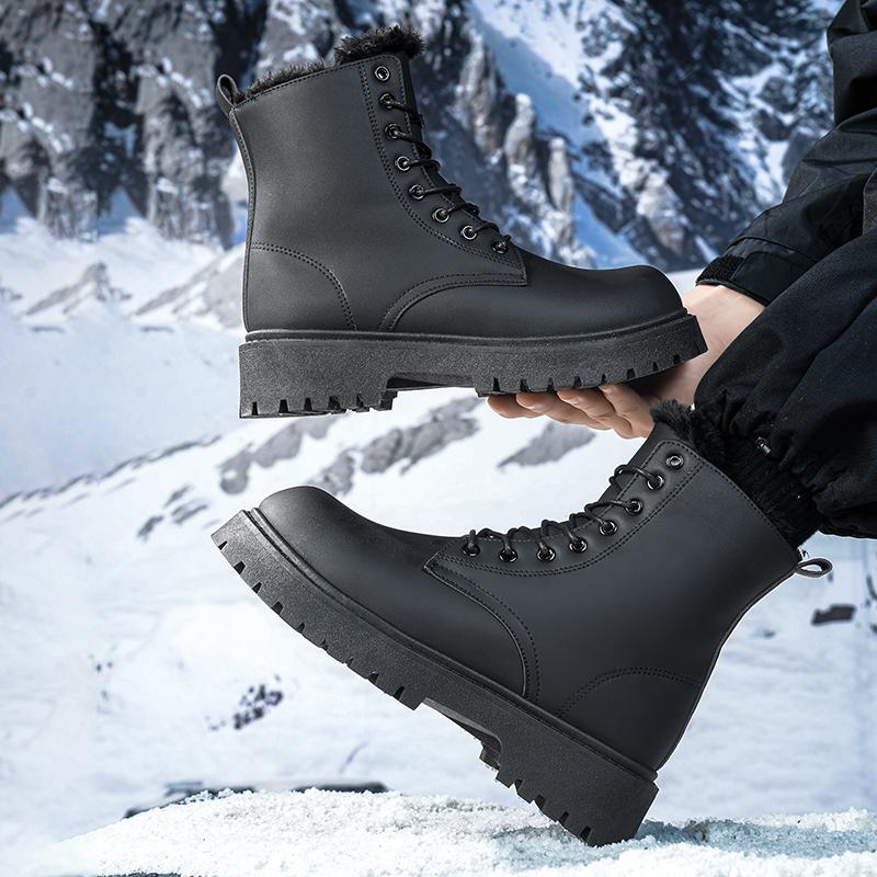 TUINANLE Men's Hiking Boots Outdoor Leather Cotton Shoes Trekking Sneakers for Men Casual High Top Black Boots