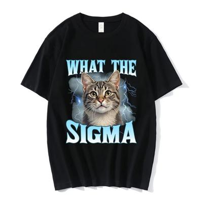 What The Sigma Funny Meme Cat Graphic T-Shirts Men's Women Cotton Casual Oversized Short Sleeve T Shirts Cotton T Shirt