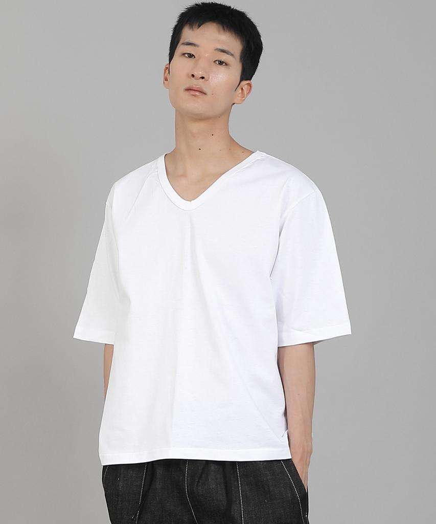 Seinteukeulu Plain V-Neck Half-Sleeve T-Shirt Vhr-895 White