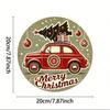 Vintage Christmas Car Tree Round Metal Sign 87x87 inch Festive Red Car Gift Merry Christmas Script Home Office Holiday Decoration