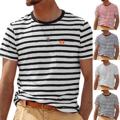 Summer Men's Short Sleeve Fashion Casual Striped Top Men's Crew Neck T-Shirt Spot Business Casual