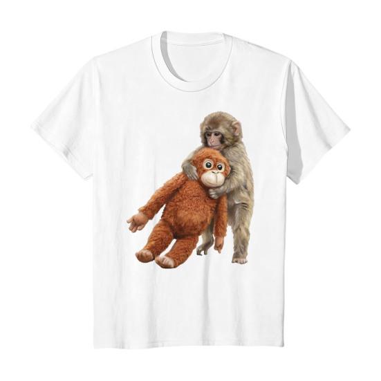 Monkey Team Punch T-Shirt Round Neck Short Sleeve T-Shirt Loose Fit Cute Macaque And Orangutan Summer Tee for Men Teens Street Wear S F