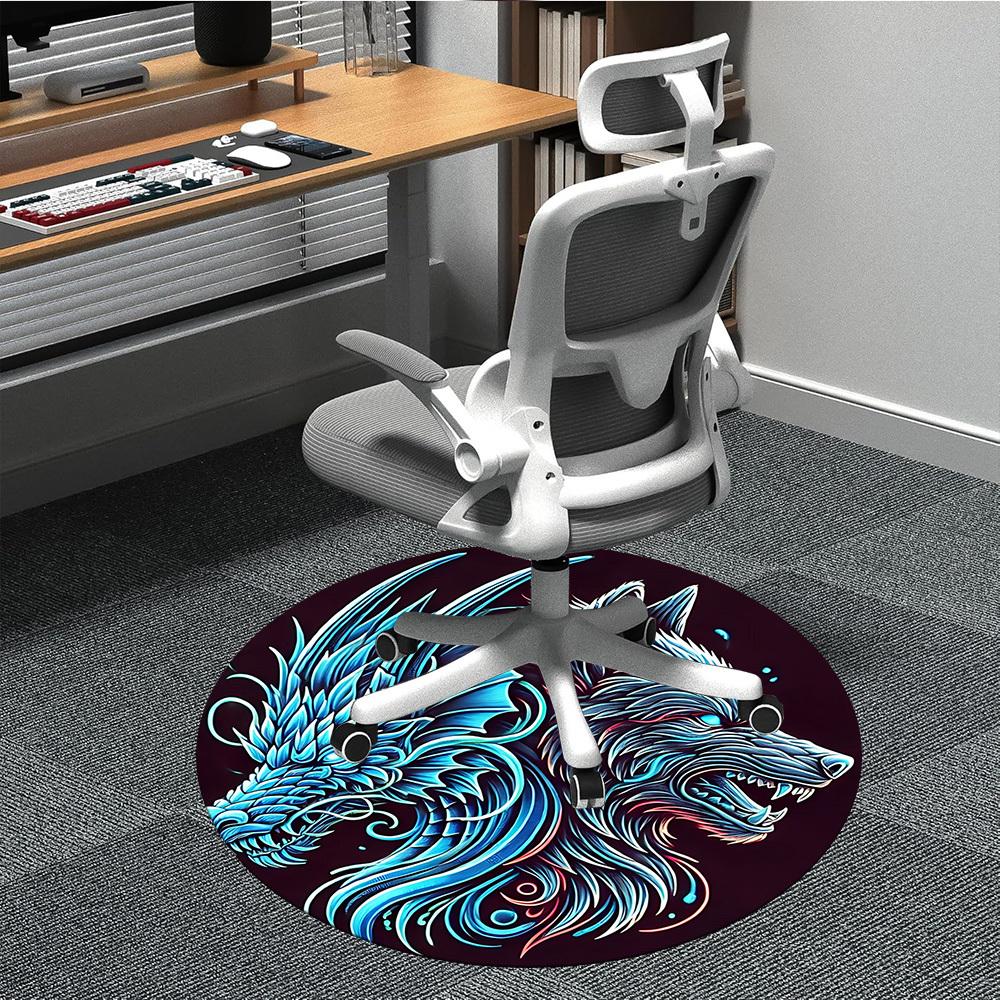 1PC Wolf Dragon Head Office Round Rug, Non slip, Soft and Durable Office Rug for Interior Decoration, Perfect for Office