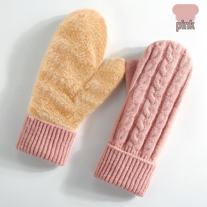 Sıcak Kış Çift Katmanlı Polar Astarlı Örgü Binicilik Eldivenleri