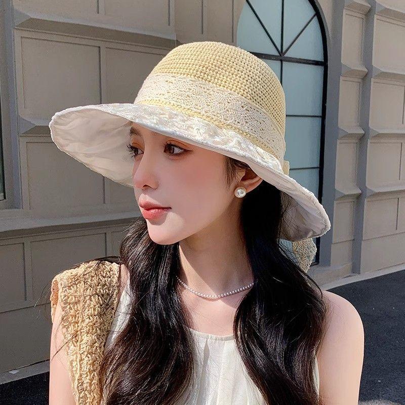 Seaside Vacation Sunscreen Sunshade Straw Hat, Women's Fashion Large Brim Lace Daisy Sun Hat, New Summer Casual Vacation Hat