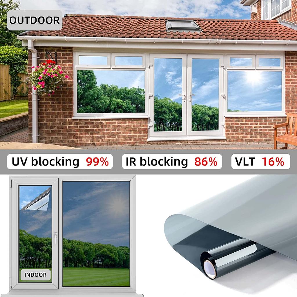 Folie de intimitate pentru ferestre unidirecțională, control al căldurii, PET, blocare UV 99%, folie de protecție solară pentru ferestre, pentru biroul de acasă