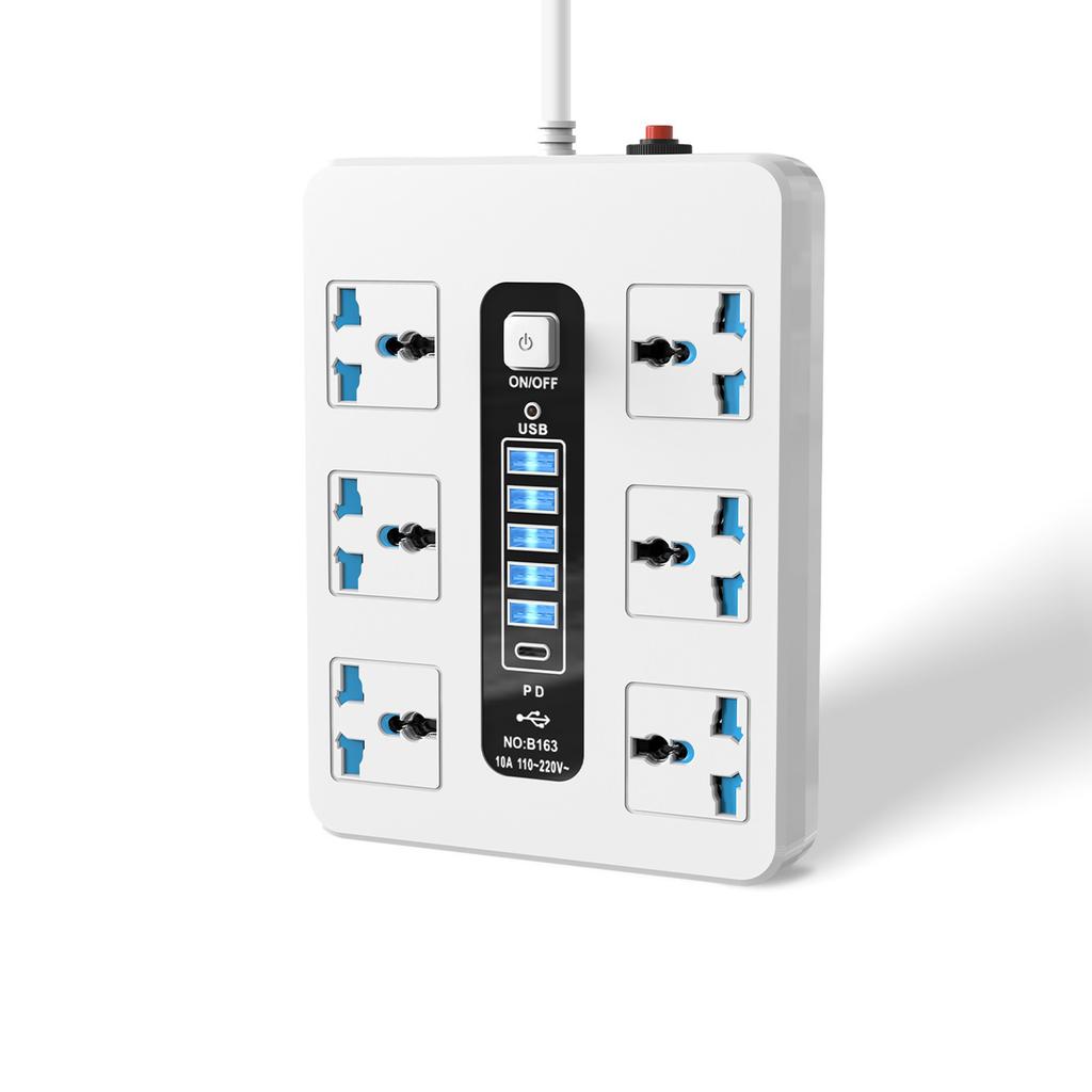 12-In-1 Desktop Power Strips Surge Protection Safety Door Powers Strips with 6 USB Ports&LED Light for Office Home Tech Setup
