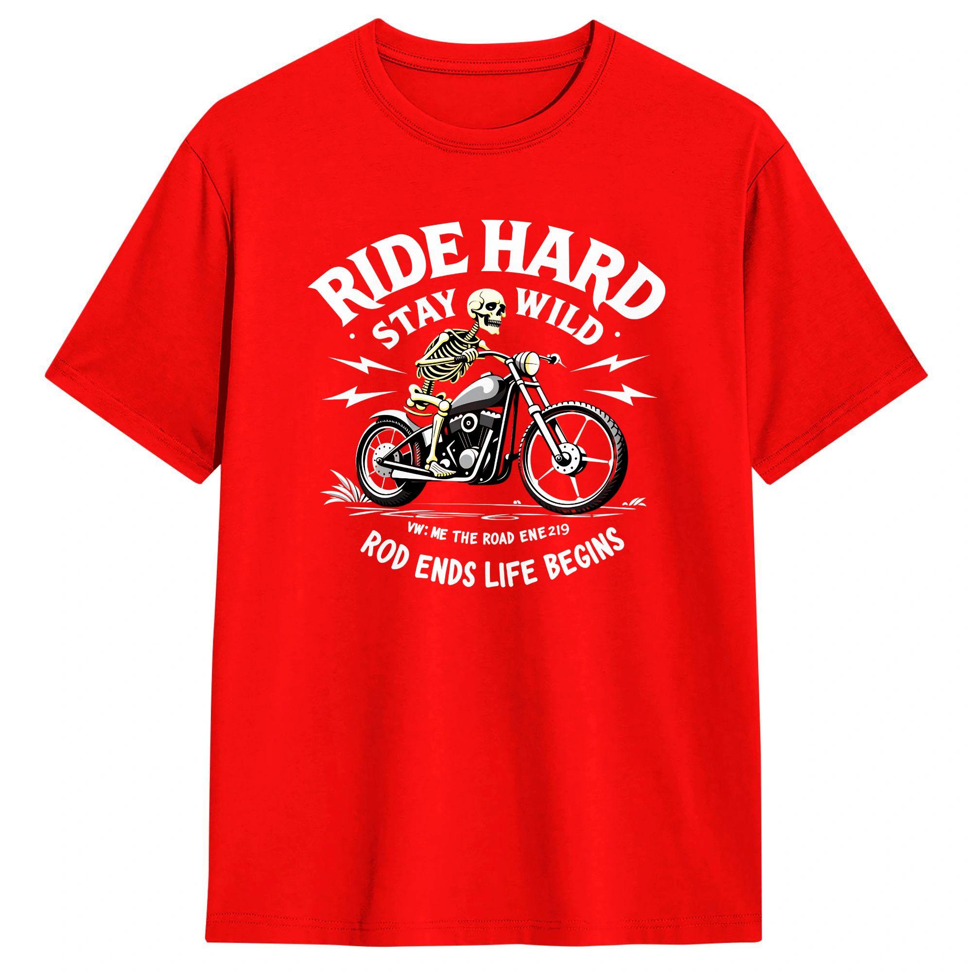 Ride Hard Stay Wild Skeleton Biker Motorcycle T Shirt Beach Trending T Shirts 100 Cotton O Neck Short Sleeves Y2K Fun Tshirt S