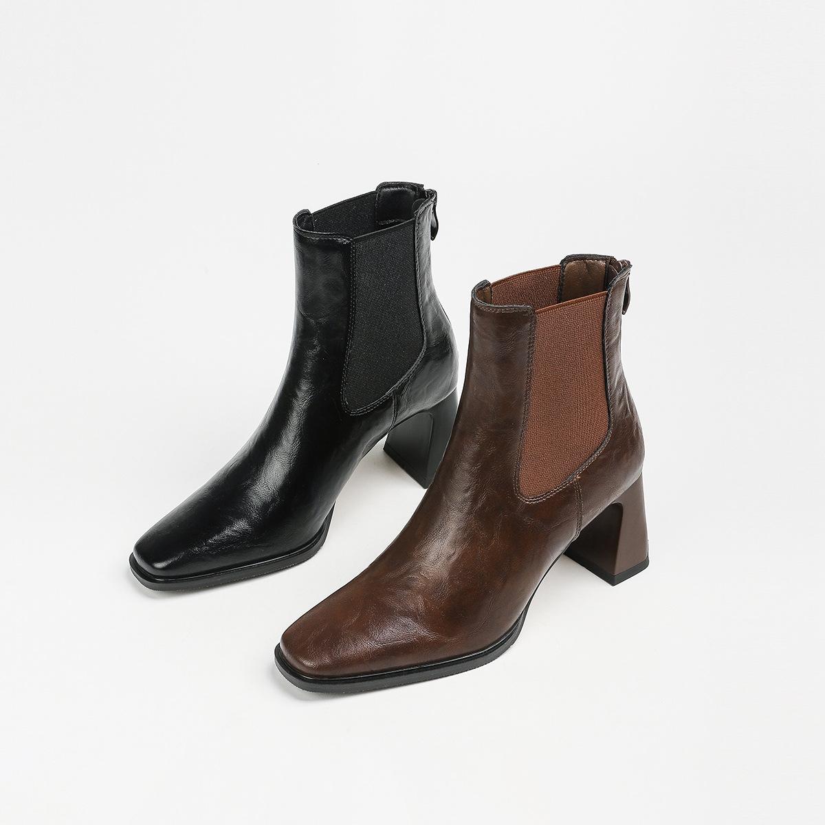 3388-5 Винтажные ботинки Martin женские на толстом каблуке Осенние новые квадратные — фото 5