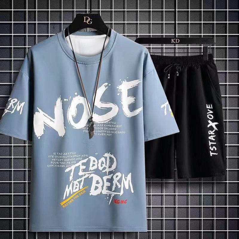 Men's Fashionable Summer Ice Silk Short Sleeve Sports Suit