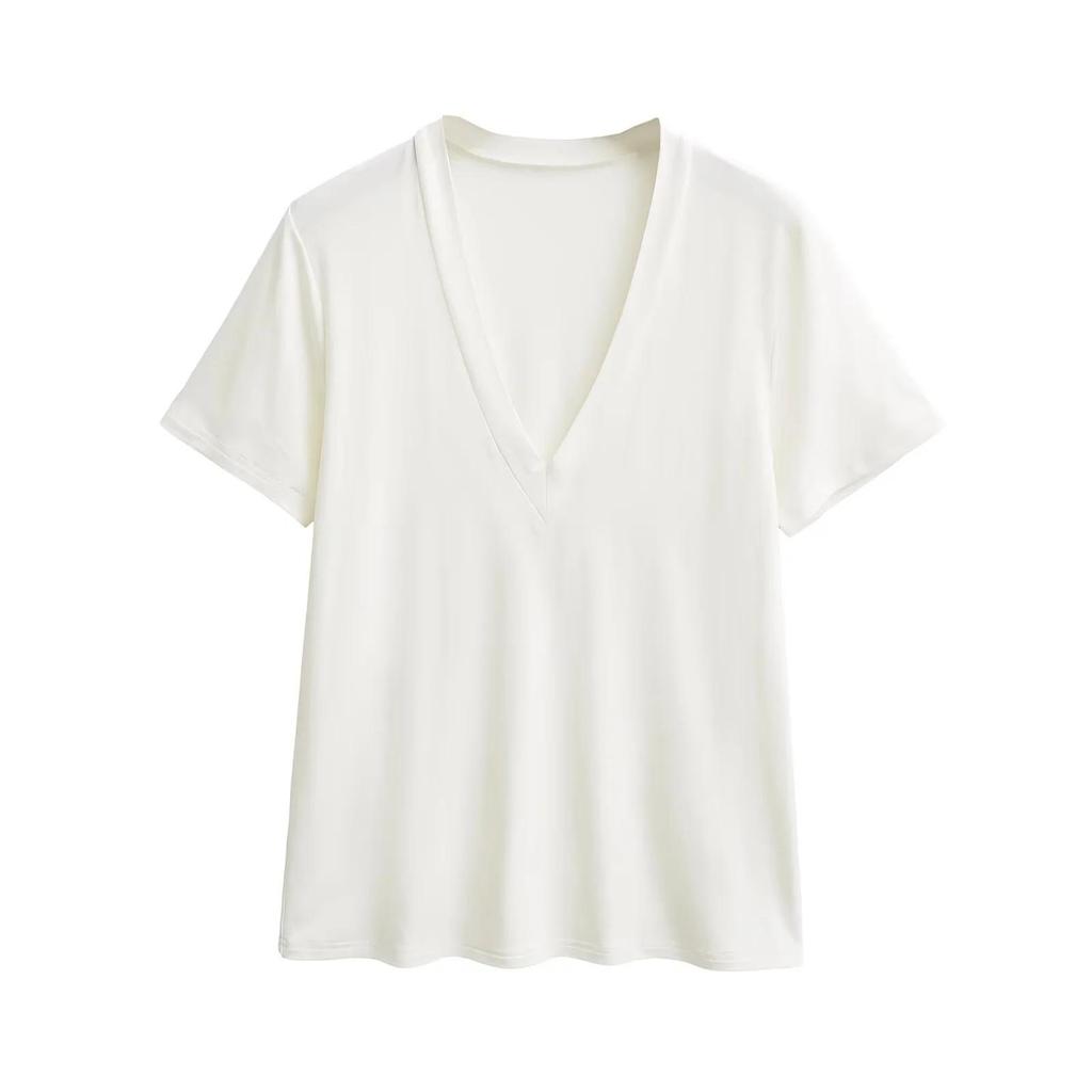 Retro Korean Basic V-Neck Loose Short-Sleeved Women's T-Shirt