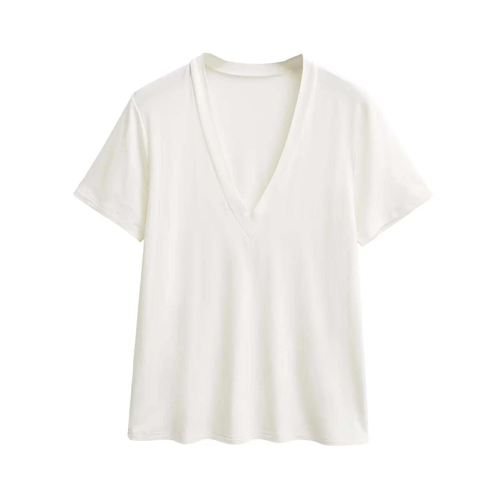 Retro Korean Basic V-Neck Loose Short-Sleeved Women s T-Shirt Medium белый