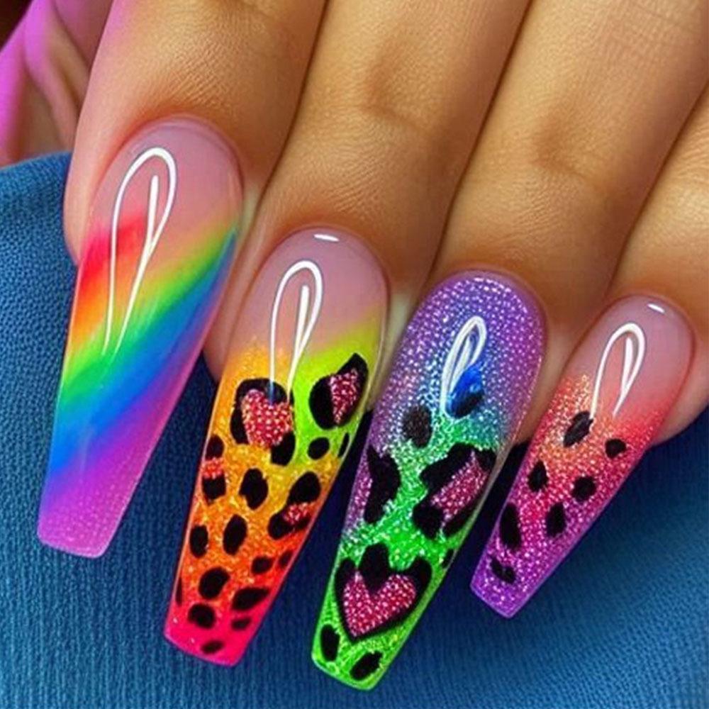 Gradient Leopard Print Detachable False Nails - 24-Piece European American Style