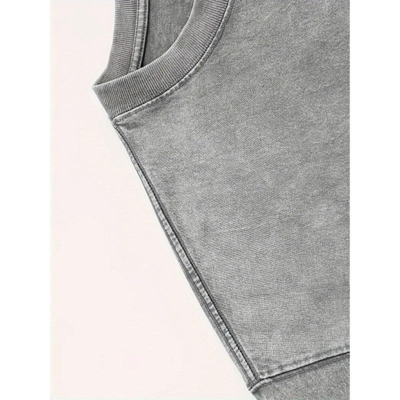 Gewaschenes T-Shirt für Herren, mit stilvollem Print von Southwester New York, Street Style, Bequem, Weich, Atmungsaktiv, mit Vintage-Waschung, Outdoor-Bekleidung