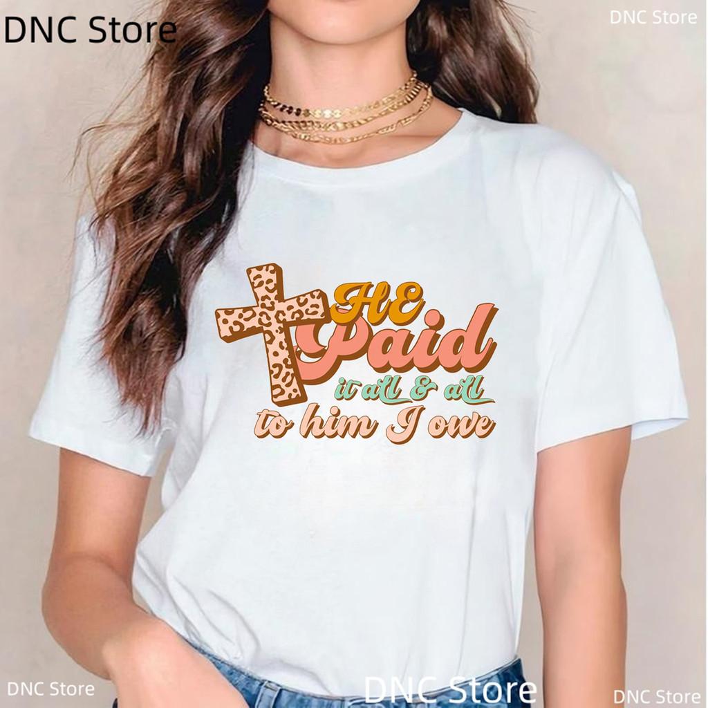 Retro Western Happy Easter Jesus Letter Print Femne Tshirt Fashion Harajuku White O-Neck Shirt Tops Women'S T-Shirt Wholesale