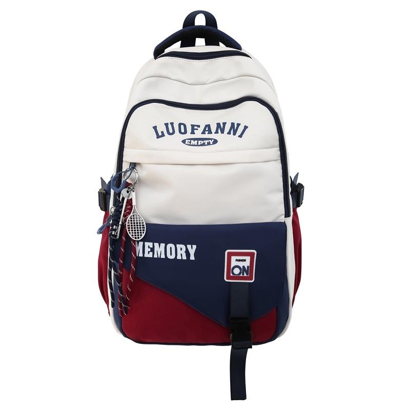 Schoolbag Korean Version Ins Contrasting Color Backpack Large Capacity Trendy Couple Leisure Bag Simple and Versatile Design Student Schoolbag
