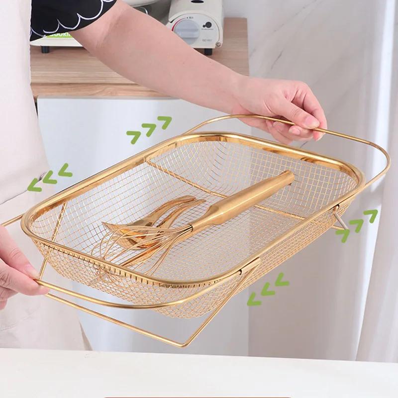 Küchenablaufkorb, Edelstahl Ausziehbarer Rechteckiger Maschen-Abtropfer, Spülbecken-Siebkorb Über dem Spülbecken Abtropfsieb