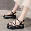 Fashion Waterproof Platform Sandals Summer New Round Head Thick Sole Crystal Thin with Soft Sole Non-slip Mid-heel Shoes