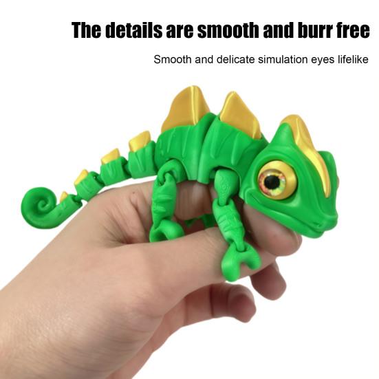 3D Printed Chameleon Figurine Movable Eyes Mini Lizard Figure Articulated Animal Model