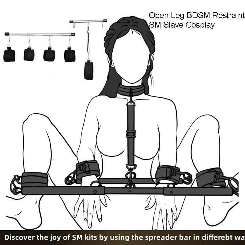 Sex Bondage Set Sex Handcuff Neck Collar Spreader Bar Steel Pipe Hand Leg Straps Restraints Slave Fetish SM Aldult Sex Toys