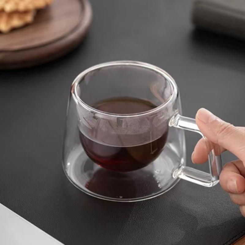 170ml Heat-Resistant Double Wall Glass Espresso Cup with Handle - TransparentCoffee Mug for Cappuccino Latte Tea & Multi-Purpose