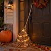 Vintage Style Halloween Ornament 5.5 Ft Giant Light-up Witch Broom, Twig Broom with String Light, Rustic Farmhouse Fall Decorations Decoration