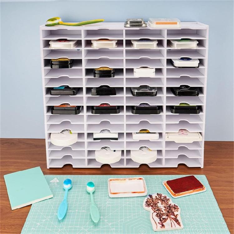 Sturdy Plastic 18/36/51/60 Slot Stamp Pad Rack Craft Stationery Holder with Mounting Hardware Easy Access Daily Use